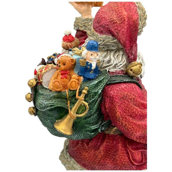 Christmas Santa Claus Resin Polystone Figure 10.5 Inches Tall with Bag of Toys & - Picture 9 of 9
